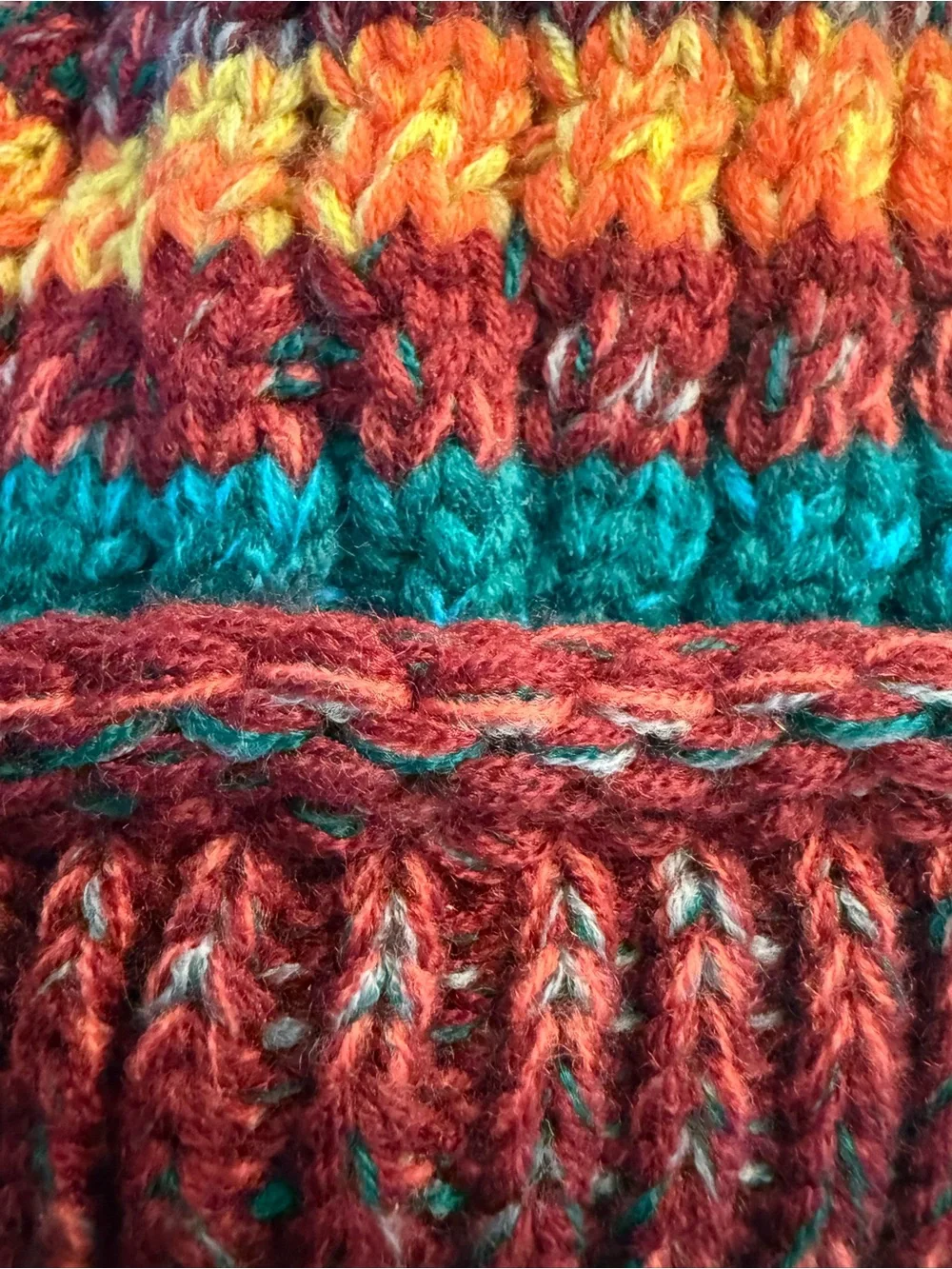 Adult Multicolor Knit Pom Hat and Neck Warmer Set - Red Striped NWOT